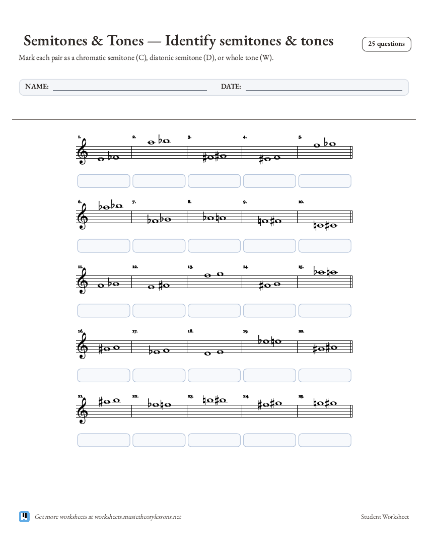 Worksheet Studio semitones and tones identification worksheet