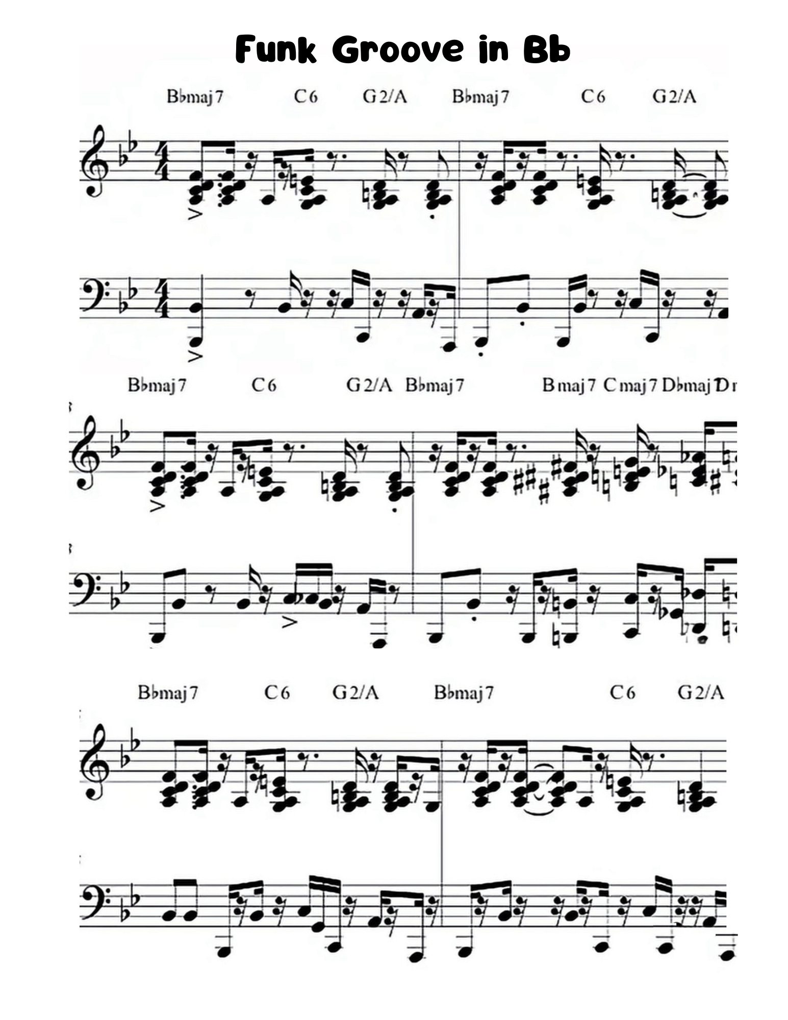 Preview of the first page of the Funk Groove piano sheet music